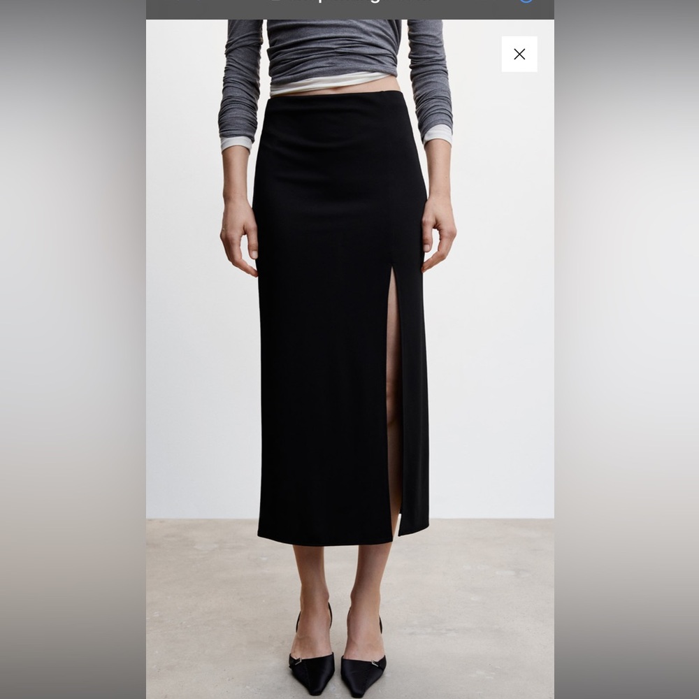 NWT Mango (MNG) black vent midi skirt with slit